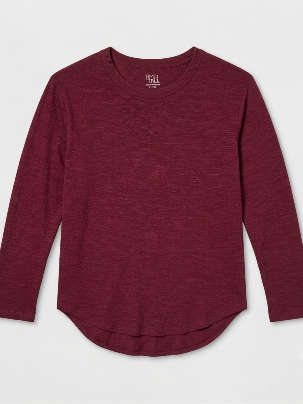Time and Tru Burgundy Maroon Long Sleeve Curved Hem T-Shirt Size M (8-10)
